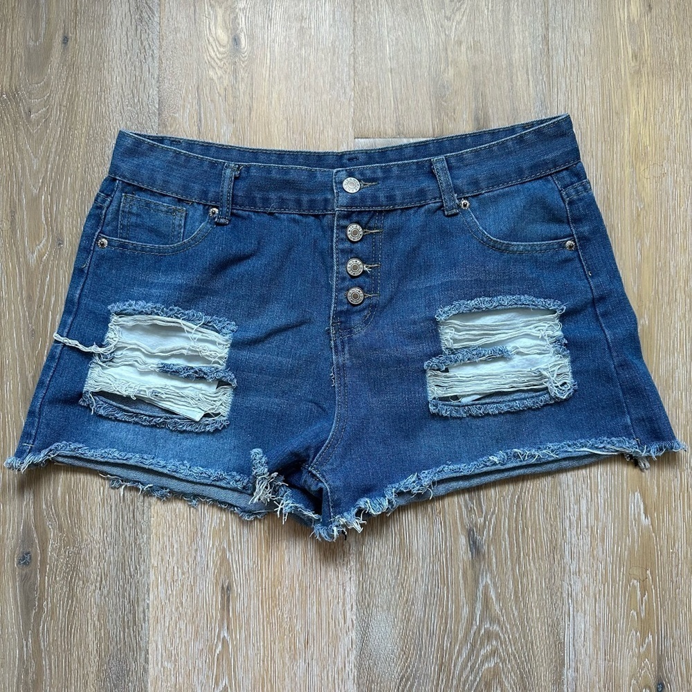 Distressed Denim Jorts High Waist Daisy Dukes Cutoff Jean Shorts Retro Cowgirl - Picture 8 of 8